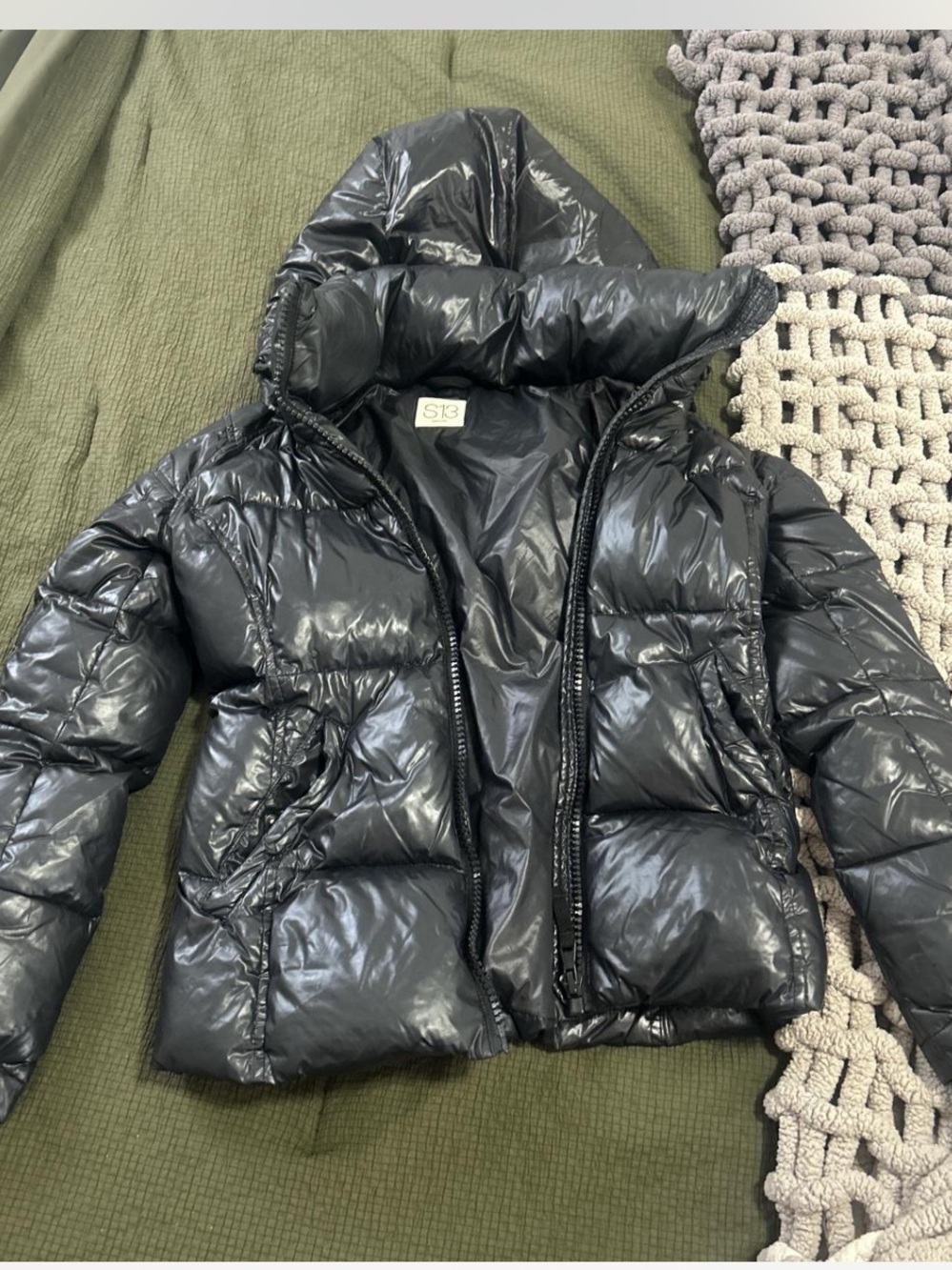 S13 Black Puffer Jacket with Hood